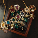 FINEST QUALITY NAVRATAN CHOKER WITH KUNDAN AND EARRINGS
