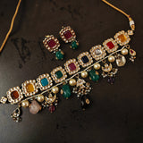 FINEST QUALITY NAVRATAN CHOKER WITH KUNDAN AND EARRINGS