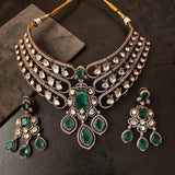 EXQUISITE POLKI KUNDAN DOUBLET STONE VICTORIAN CHOKER WITH EARRINGS