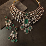 EXQUISITE POLKI KUNDAN DOUBLET STONE VICTORIAN CHOKER WITH EARRINGS