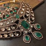 EXQUISITE POLKI KUNDAN DOUBLET STONE VICTORIAN CHOKER WITH EARRINGS