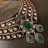 EXQUISITE POLKI KUNDAN DOUBLET STONE VICTORIAN CHOKER WITH EARRINGS