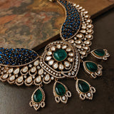EXQUISITE POLKI KUNDAN DOUBLET STONE CHOKER WITH EARRINGS