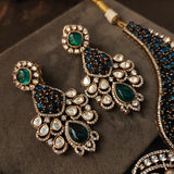EXQUISITE POLKI KUNDAN DOUBLET STONE CHOKER WITH EARRINGS