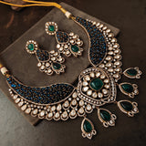 EXQUISITE POLKI KUNDAN DOUBLET STONE CHOKER WITH EARRINGS