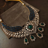 EXQUISITE POLKI KUNDAN DOUBLET STONE CHOKER WITH EARRINGS