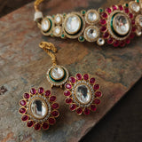 DESIGNER POLKI KUNDAN CHOKER WITH EARRINGS AND MAANGTIKKA