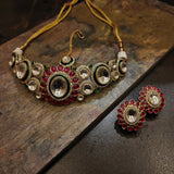 DESIGNER POLKI KUNDAN CHOKER WITH EARRINGS AND MAANGTIKKA