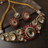 DESIGNER POLKI KUNDAN CHOKER WITH EARRINGS AND MAANGTIKKA