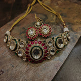 DESIGNER POLKI KUNDAN CHOKER WITH EARRINGS AND MAANGTIKKA