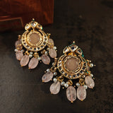 BIKANERI KUNDAN CHOKER WITH EARRINGS WITH ROSE QUARTZ HANGINGS