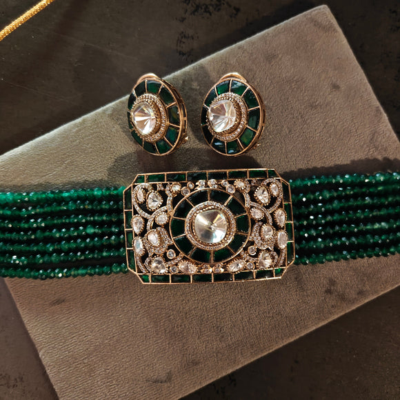 EXQUISITE MOISSANITE KUNDAN CHOKER WITH EARRINGS