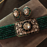 EXQUISITE MOISSANITE KUNDAN CHOKER WITH EARRINGS