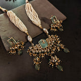 EXCLUSIVE BIKANERI KUNDAN NECKLACE WITH EARRINGS AND FLUORITE HANGINGS
