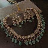 BIKANERI KUNDAN CHOKER WITH EARRINGS AND FLUORITE HANGINGS