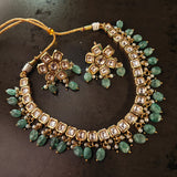BIKANERI KUNDAN CHOKER WITH EARRINGS AND FLUORITE HANGINGS