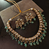 BIKANERI KUNDAN CHOKER WITH EARRINGS AND FLUORITE HANGINGS