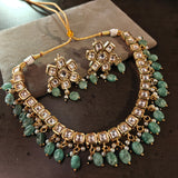 BIKANERI KUNDAN CHOKER WITH EARRINGS AND FLUORITE HANGINGS