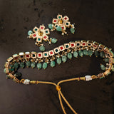 BIKANERI KUNDAN CHOKER WITH EARRINGS AND FLUORITE HANGINGS