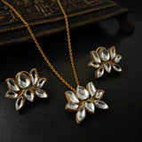 DESIGNER LOTUS POLKI KUNDAN NECKLACE WITH EARRINGS