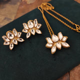 DESIGNER LOTUS POLKI KUNDAN NECKLACE WITH EARRINGS