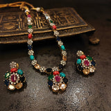 NAVRATAN AND CZ STONE NECKLACE WITH EARRINGS