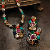 NAVRATAN AND CZ STONE NECKLACE WITH EARRINGS
