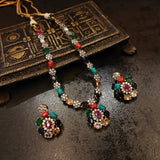 NAVRATAN AND CZ STONE NECKLACE WITH EARRINGS