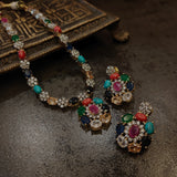 NAVRATAN AND CZ STONE NECKLACE WITH EARRINGS