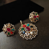 DESIGNER CZ STONE NAVRATAN PENDANT AND EARRING SET