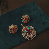 DESIGNER CZ STONE NAVRATAN PENDANT AND EARRING SET