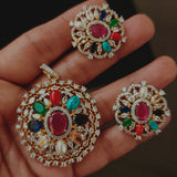 DESIGNER CZ STONE NAVRATAN PENDANT AND EARRING SET