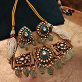 INDO WESTERN FIROZA NECKLACE WITH FLOURITE STONES AND POLKI