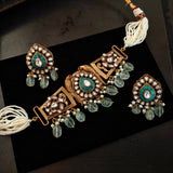 INDO WESTERN FIROZA NECKLACE WITH FLOURITE STONES AND POLKI