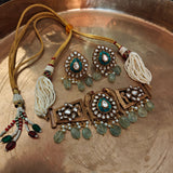 INDO WESTERN FIROZA NECKLACE WITH FLOURITE STONES AND POLKI