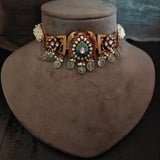 INDO WESTERN FIROZA NECKLACE WITH FLOURITE STONES AND POLKI