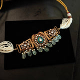 INDO WESTERN FIROZA NECKLACE WITH FLOURITE STONES AND POLKI
