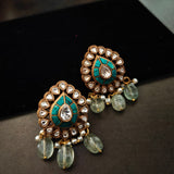 INDO WESTERN FIROZA NECKLACE WITH FLOURITE STONES AND POLKI