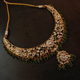 EXCLUSIVE POLKI KUNDAN CHOKER WITH EARRNINGS AND SEMI PRECIOUS STONE HANGINGS