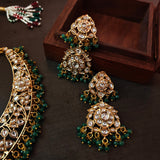 EXCLUSIVE POLKI KUNDAN CHOKER WITH EARRNINGS AND SEMI PRECIOUS STONE HANGINGS