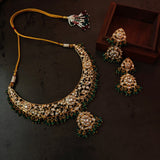 EXCLUSIVE POLKI KUNDAN CHOKER WITH EARRNINGS AND SEMI PRECIOUS STONE HANGINGS