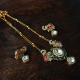 EXCLUSIVE DESIGNER POLKI KUNDAN ELEPHANT PENDANT NECKLACE WITH EARRINGS