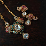 EXCLUSIVE DESIGNER POLKI KUNDAN ELEPHANT PENDANT NECKLACE WITH EARRINGS