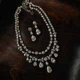 FINEST QUALITY KOREAN DIAMOND DOUBLE LAYER NECKLACE WITH EARRINGS