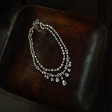 FINEST QUALITY KOREAN DIAMOND DOUBLE LAYER NECKLACE WITH EARRINGS