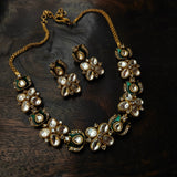 POLKI KUNDAN FLOWER DESIGN CHOKER WITH EARRINGS