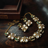 POLKI KUNDAN FLOWER DESIGN CHOKER WITH EARRINGS