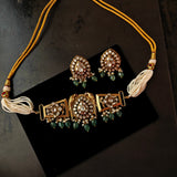 EXQUISITE POLKI KUNDAN AND FLUORITE STONE CHOKER WITH EARRINGS