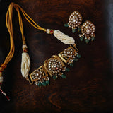 EXQUISITE POLKI KUNDAN AND FLUORITE STONE CHOKER WITH EARRINGS