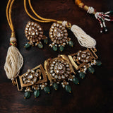 EXQUISITE POLKI KUNDAN AND FLUORITE STONE CHOKER WITH EARRINGS